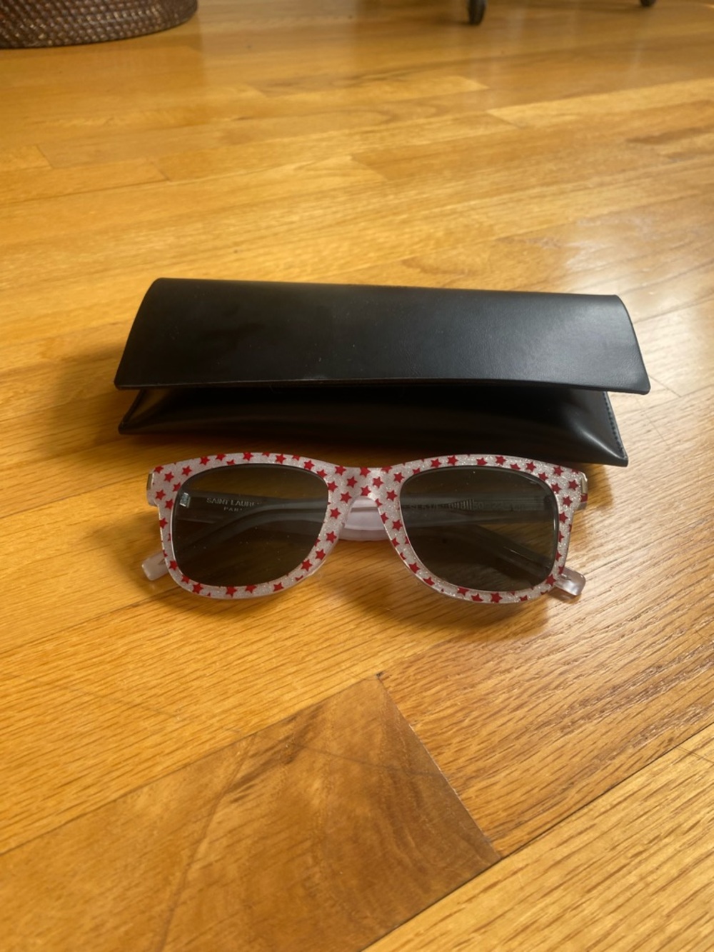 Saint Laurent Acetate Frame Sunglasses with Red Stars and Black Lenses - Picture 7 of 8